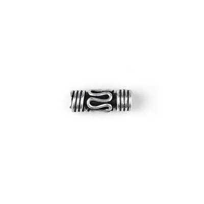 11mm Antique Silver Plated Bali Style Barbell Tube Bead (10 Pieces)