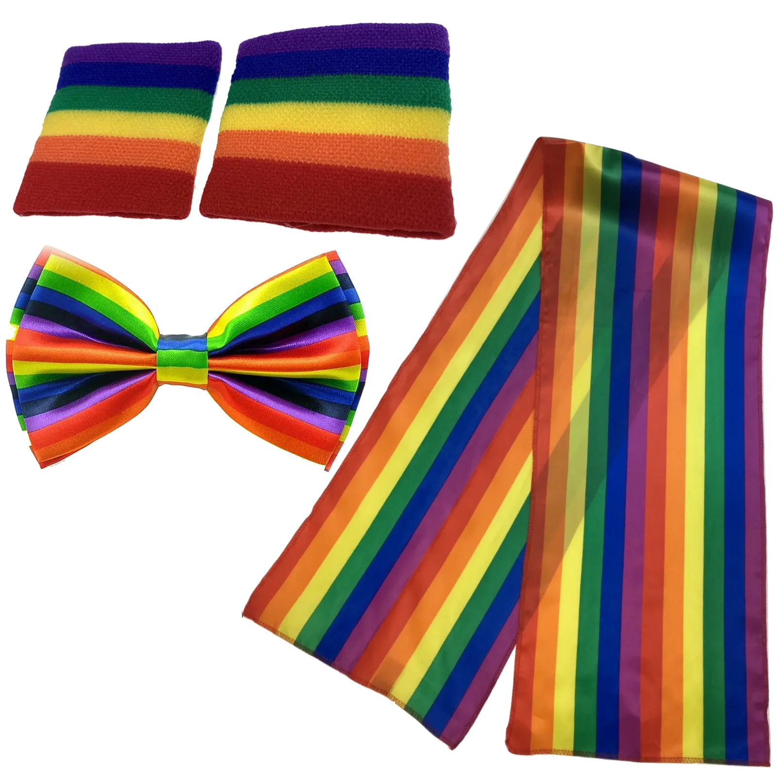3pcs Set LGBT Rainbow Stripe Tie   Scarf   Wristbands Gay Pride Lesbian Party