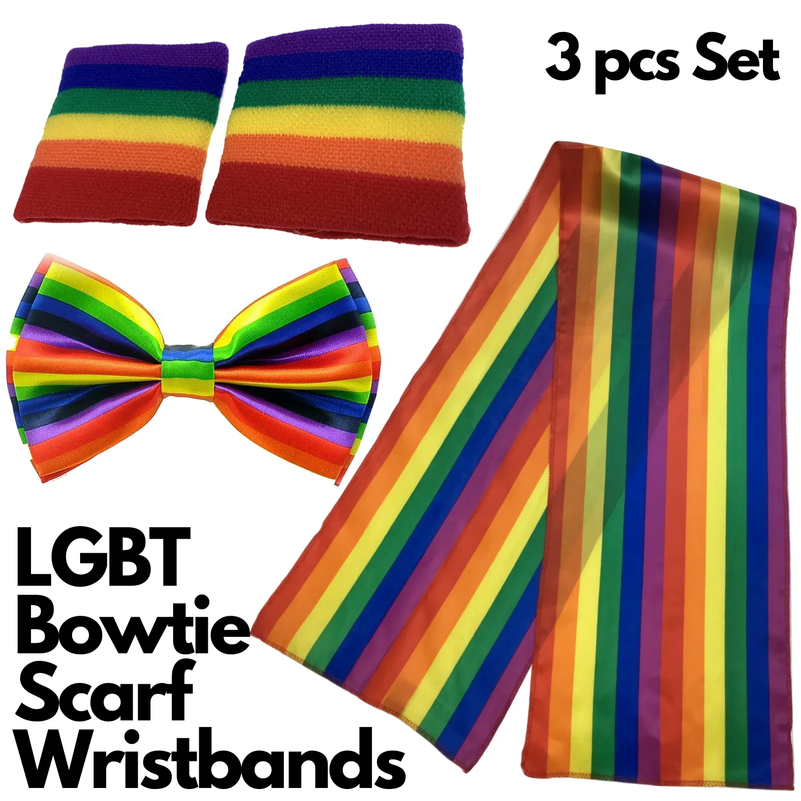 3pcs Set LGBT Rainbow Stripe Tie   Scarf   Wristbands Gay Pride Lesbian Party