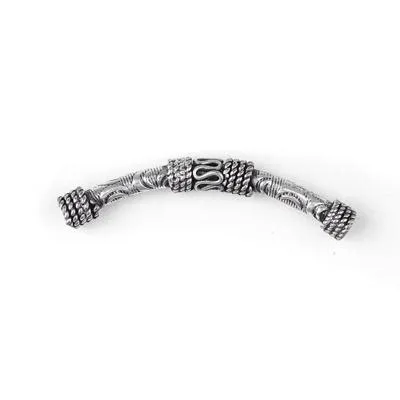 45mm Antique Silver Plated Bali Style Curved Double Barbell Tube Bead (5 Pieces)