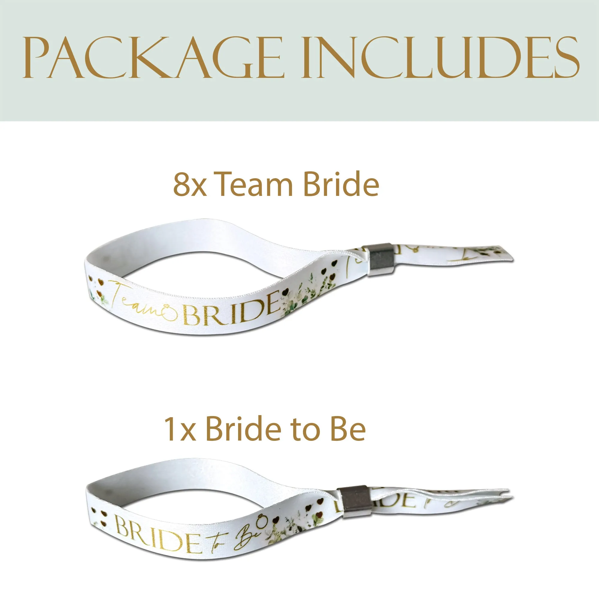 8 Botanical Floral Team Bride Hen Party Wristbands and 1 Bride to Be Wristband