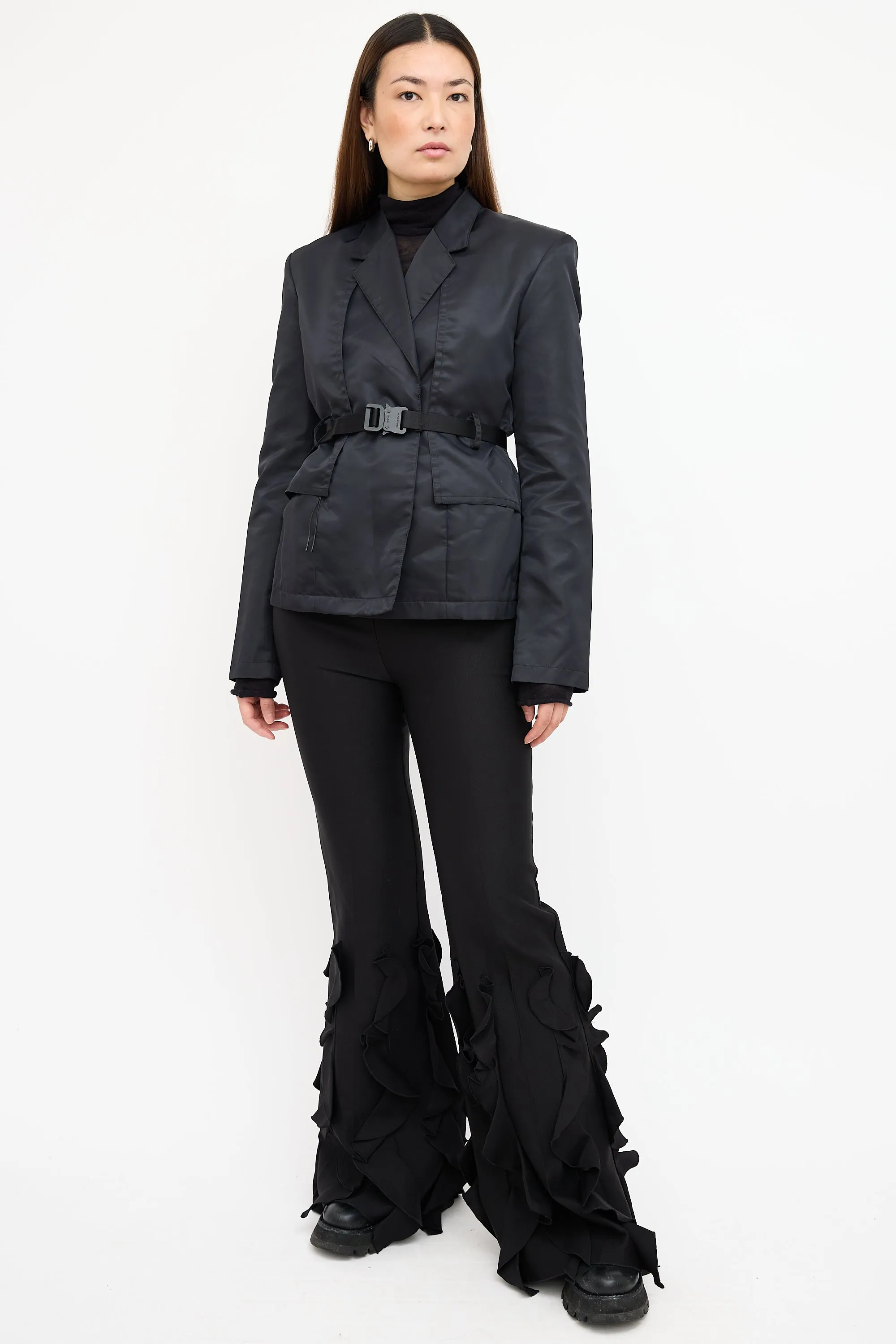 Black Nylon Belted Blazer