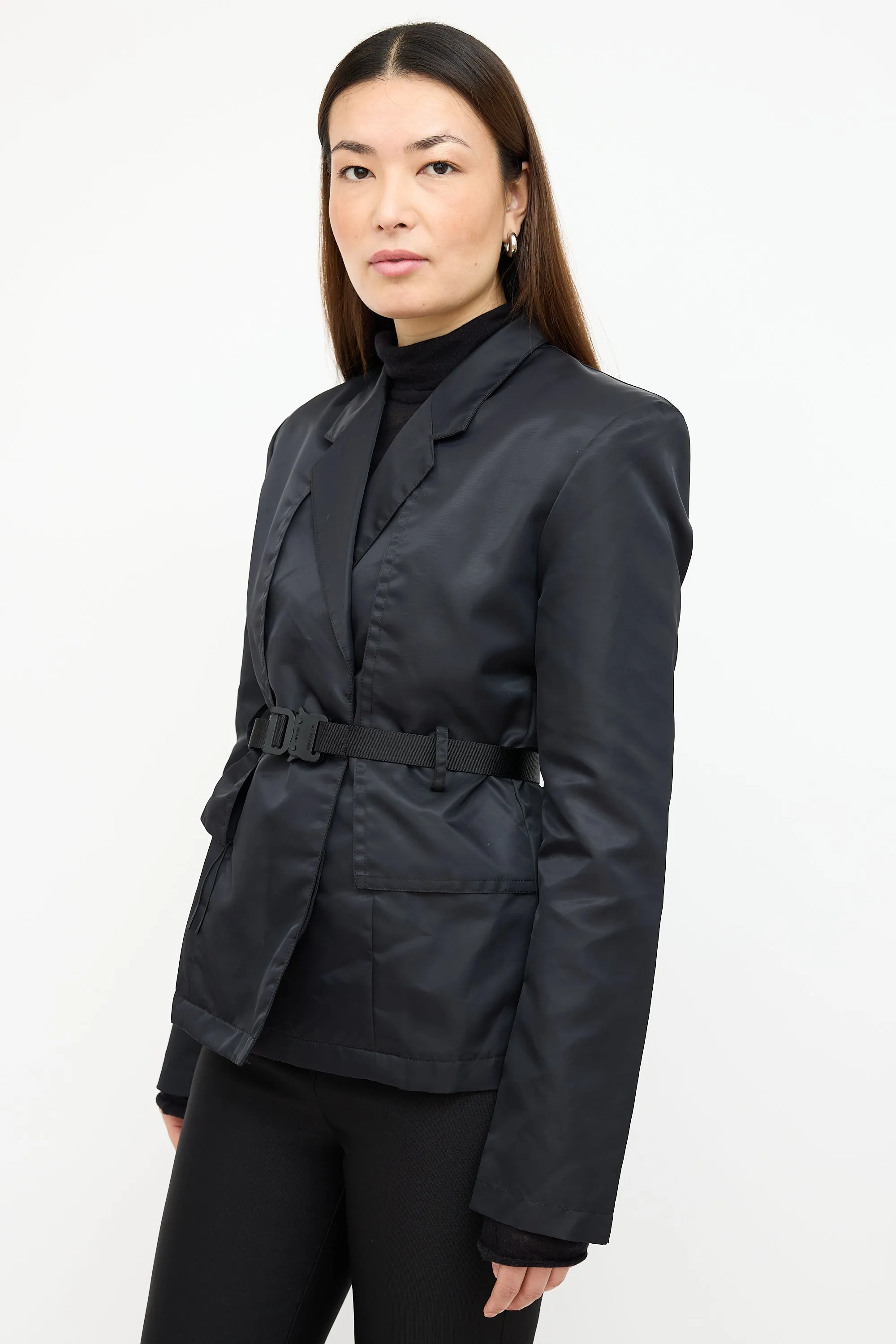 Black Nylon Belted Blazer