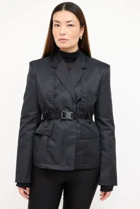 Black Nylon Belted Blazer