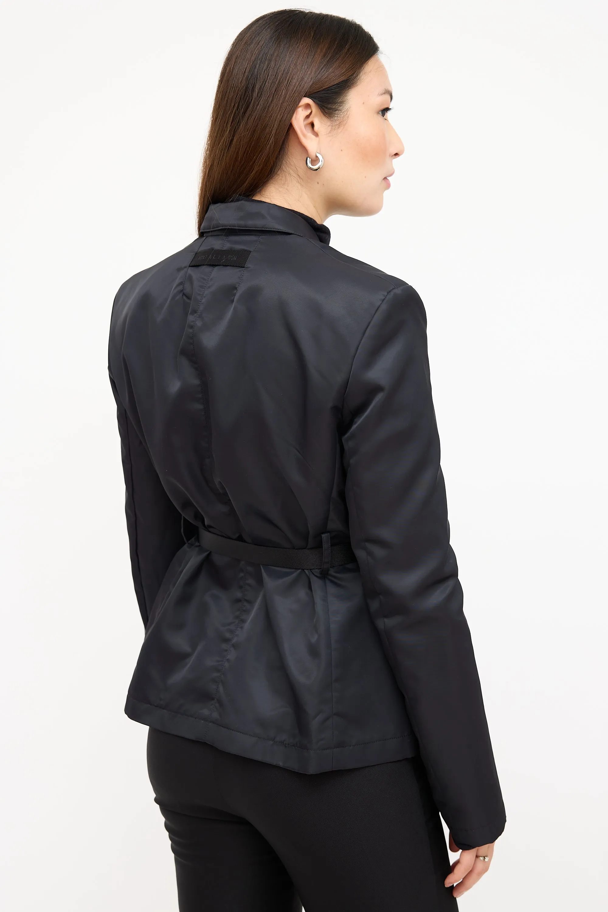 Black Nylon Belted Blazer
