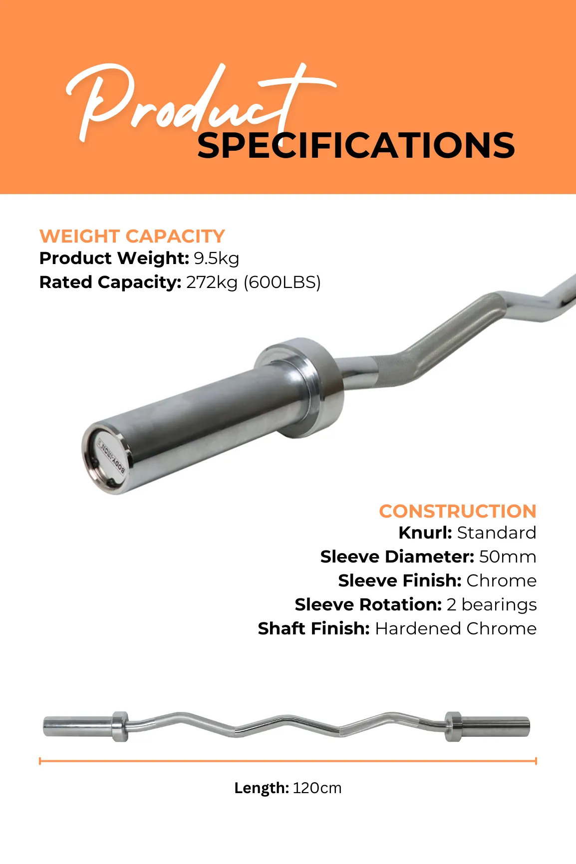Body Iron Commercial Olympic Ez Curl Bar