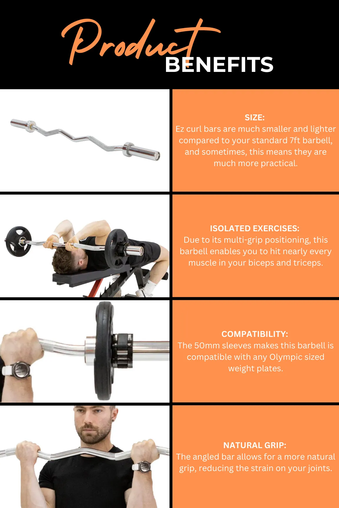 Body Iron Commercial Olympic Ez Curl Bar