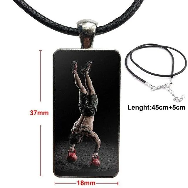 Design Fashion Vintage Glass Women Rectangle Necklace Pendants For Girls Gifts Body Building Crossfit Kettlebells