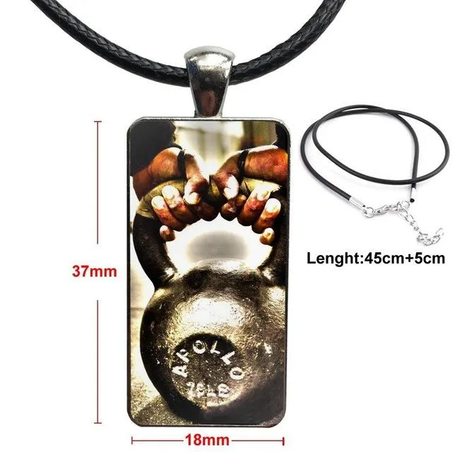 Design Fashion Vintage Glass Women Rectangle Necklace Pendants For Girls Gifts Body Building Crossfit Kettlebells