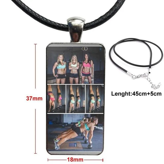 Design Fashion Vintage Glass Women Rectangle Necklace Pendants For Girls Gifts Body Building Crossfit Kettlebells