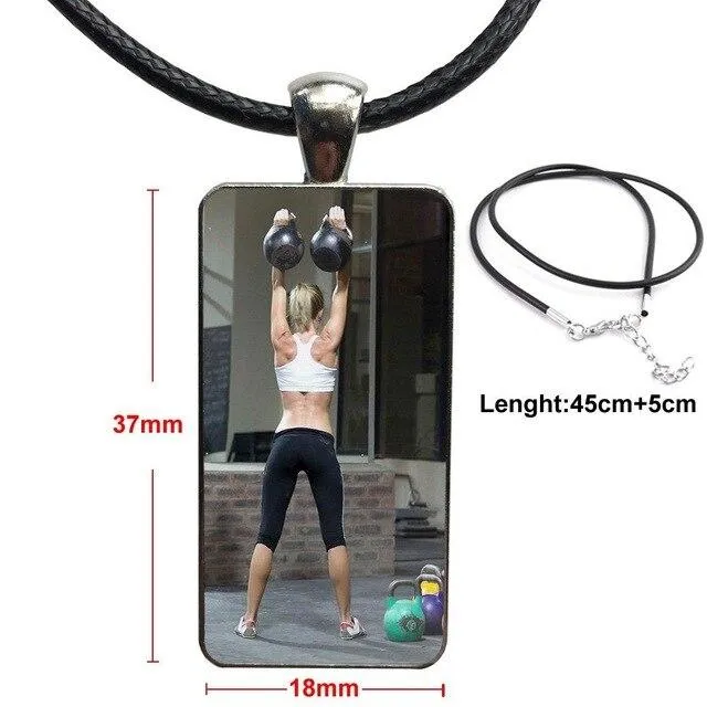 Design Fashion Vintage Glass Women Rectangle Necklace Pendants For Girls Gifts Body Building Crossfit Kettlebells