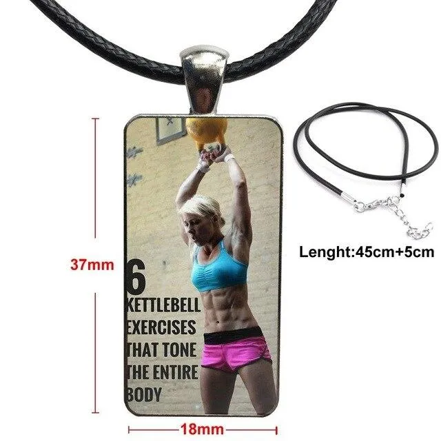 Design Fashion Vintage Glass Women Rectangle Necklace Pendants For Girls Gifts Body Building Crossfit Kettlebells