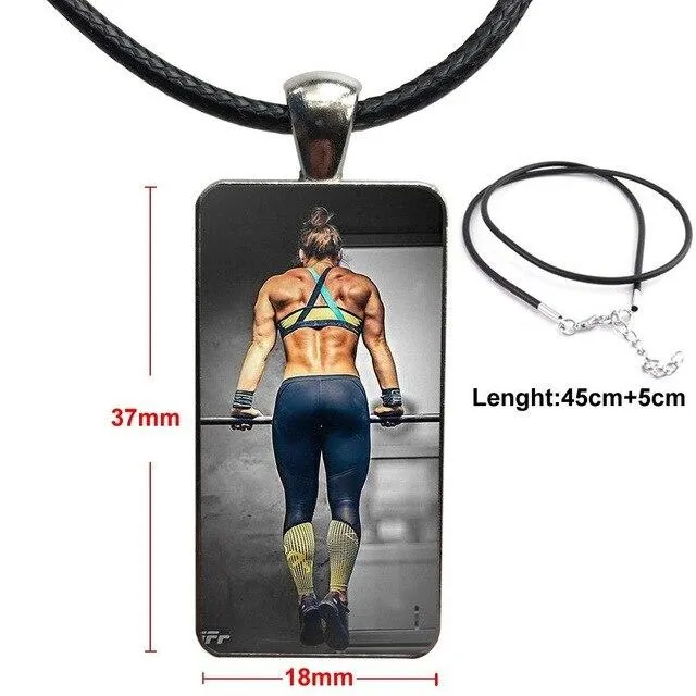 Design Fashion Vintage Glass Women Rectangle Necklace Pendants For Girls Gifts Body Building Crossfit Kettlebells
