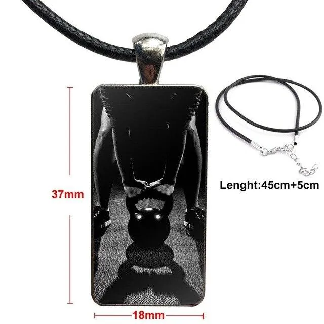 Design Fashion Vintage Glass Women Rectangle Necklace Pendants For Girls Gifts Body Building Crossfit Kettlebells