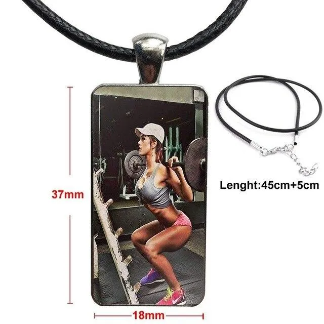 Design Fashion Vintage Glass Women Rectangle Necklace Pendants For Girls Gifts Body Building Crossfit Kettlebells