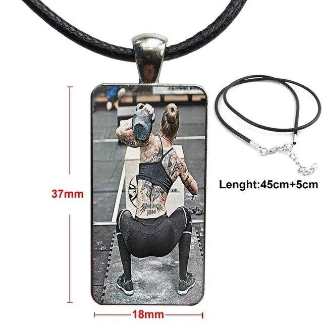 Design Fashion Vintage Glass Women Rectangle Necklace Pendants For Girls Gifts Body Building Crossfit Kettlebells