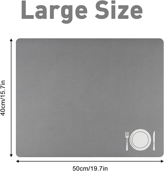Dish Drying Mat | Good Size | 3.5mm Thickness | Durable | Quick-Dry & Easy to Clean | Coffee Mat | Multifunctional, (Beautiful Grey)