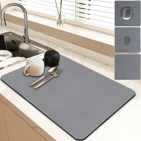 Dish Drying Mat | Good Size | 3.5mm Thickness | Durable | Quick-Dry & Easy to Clean | Coffee Mat | Multifunctional, (Beautiful Grey)