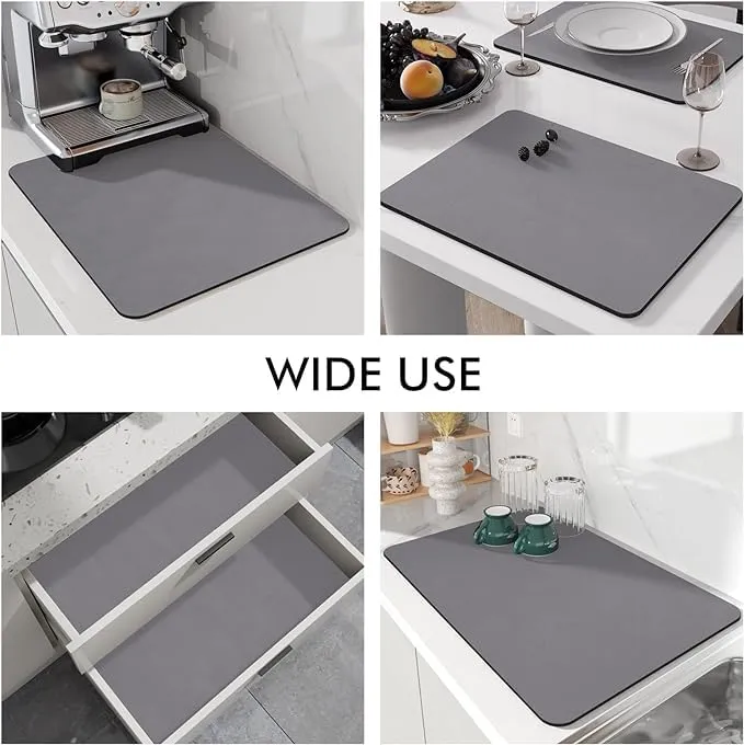 Dish Drying Mat | Good Size | 3.5mm Thickness | Durable | Quick-Dry & Easy to Clean | Coffee Mat | Multifunctional, (Beautiful Grey)