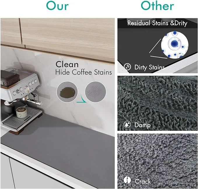 Dish Drying Mat | Good Size | 3.5mm Thickness | Durable | Quick-Dry & Easy to Clean | Coffee Mat | Multifunctional, (Beautiful Grey)