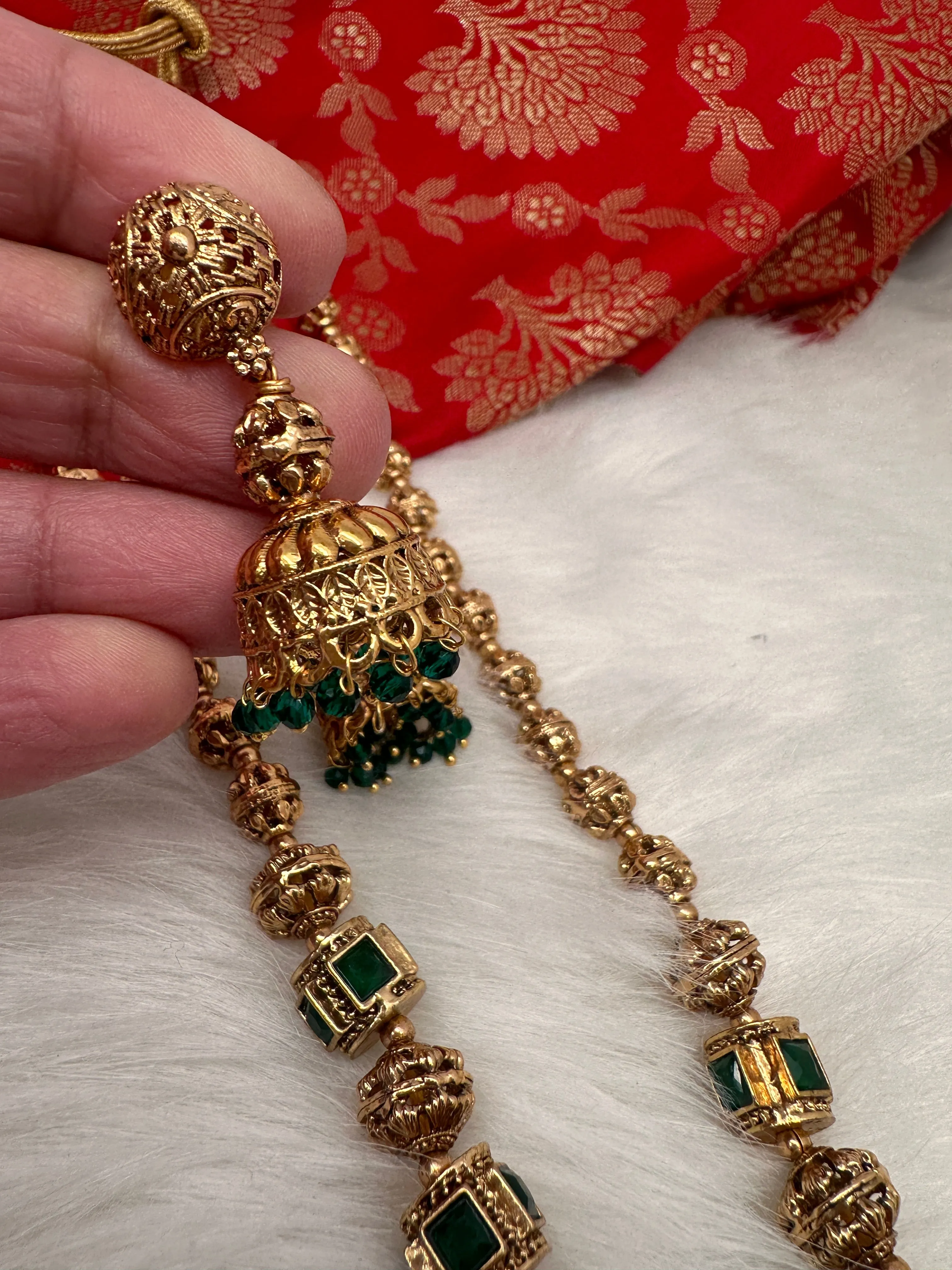 Golden Nakshi Balls Color Stone Necklace
