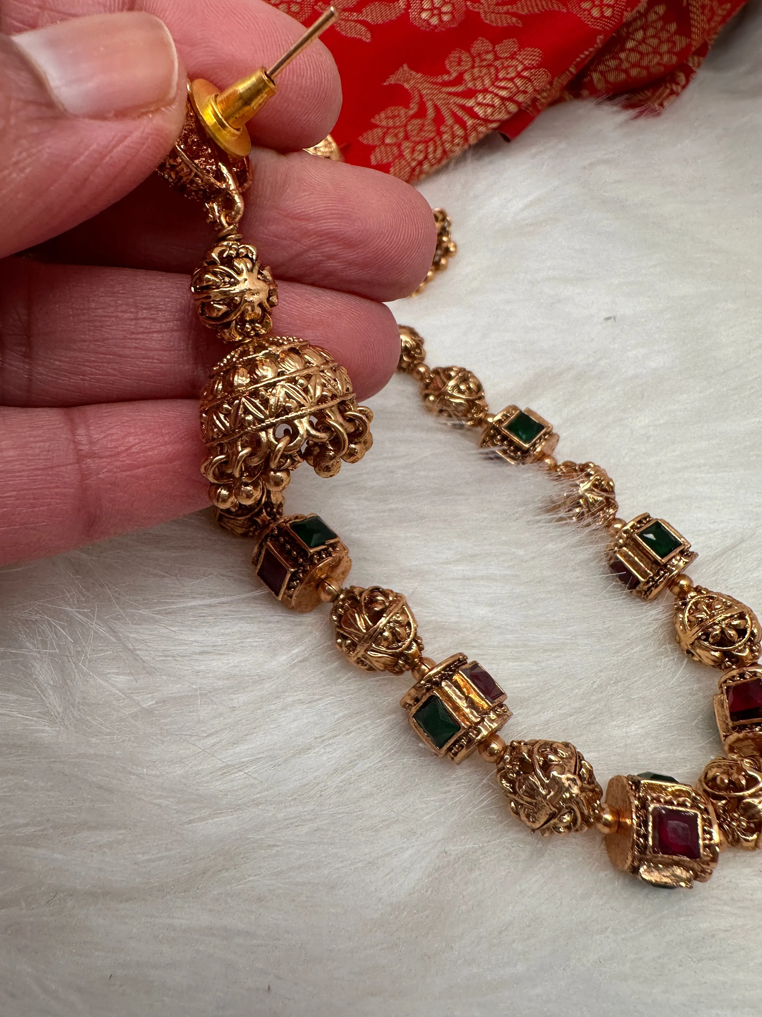 Golden Nakshi Balls Color Stone Necklace