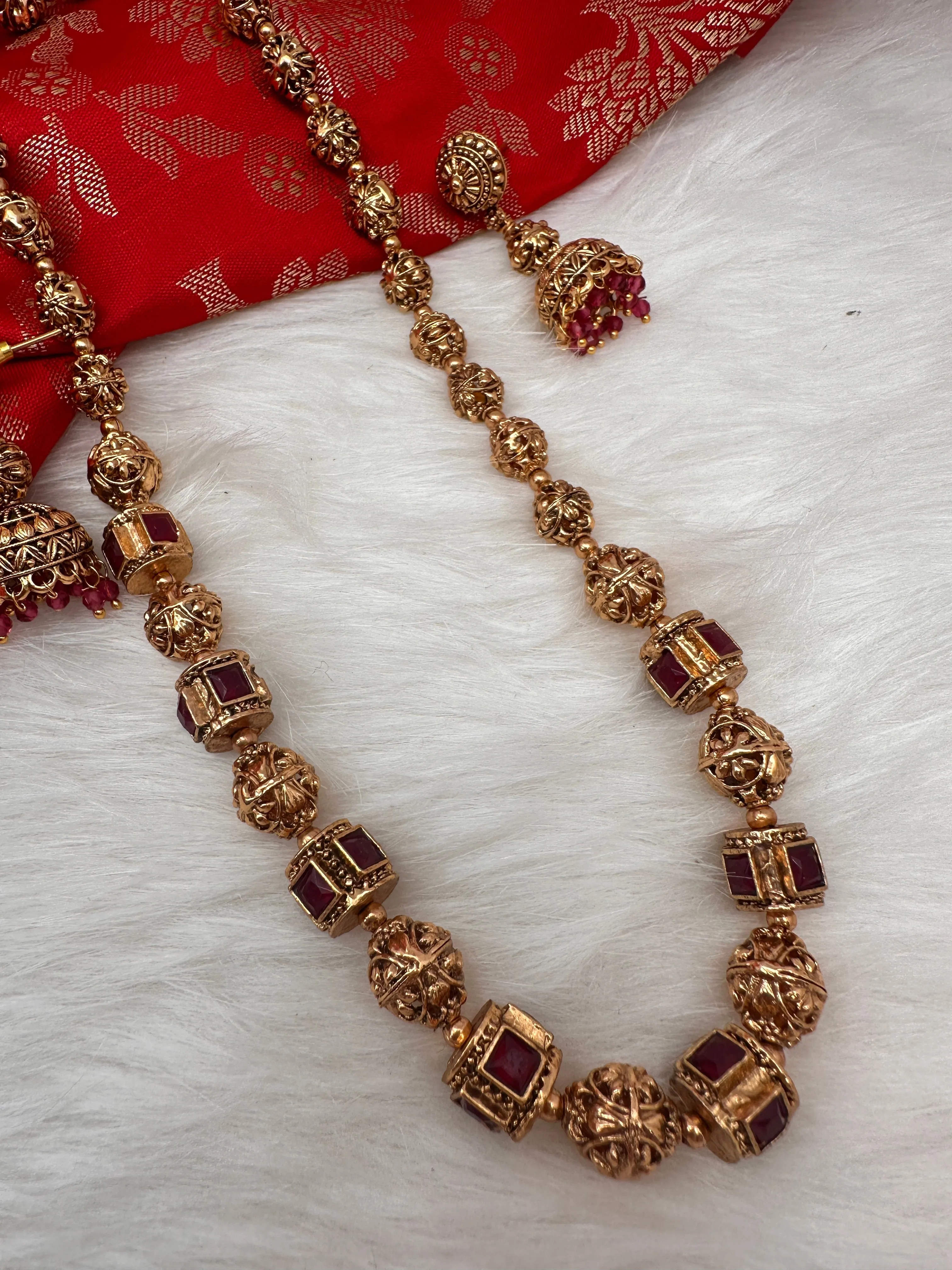 Golden Nakshi Balls Color Stone Necklace