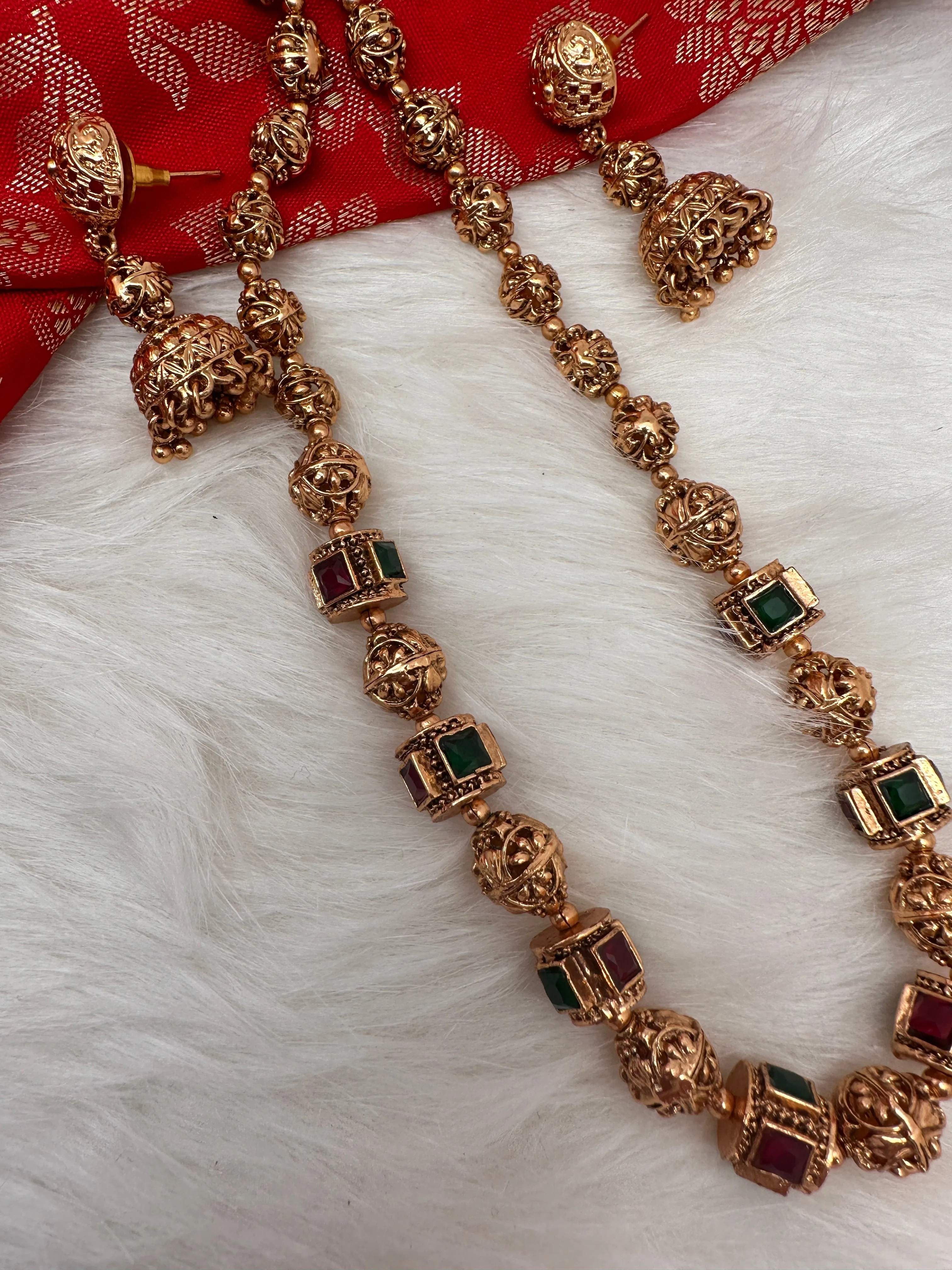 Golden Nakshi Balls Color Stone Necklace