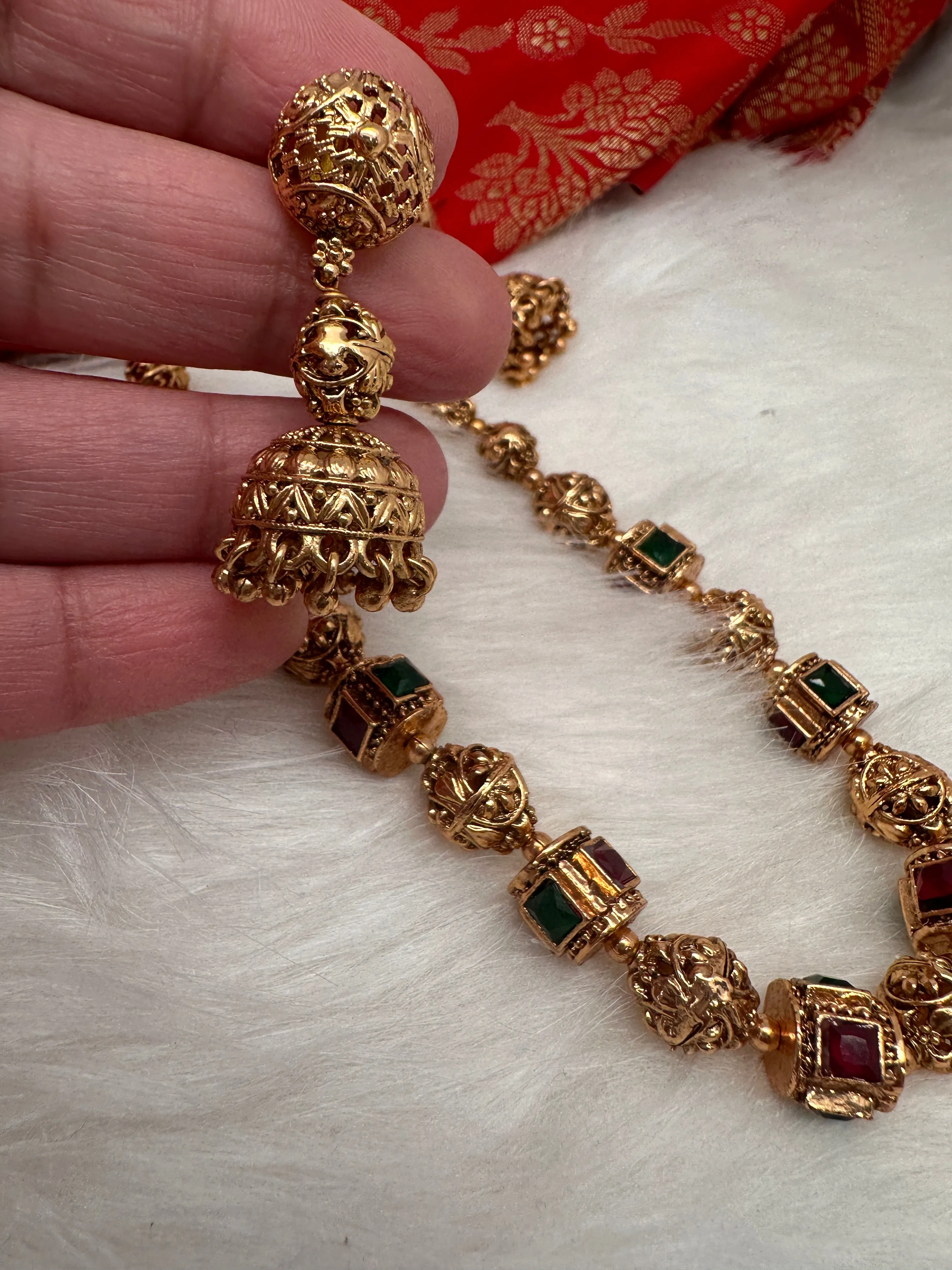 Golden Nakshi Balls Color Stone Necklace