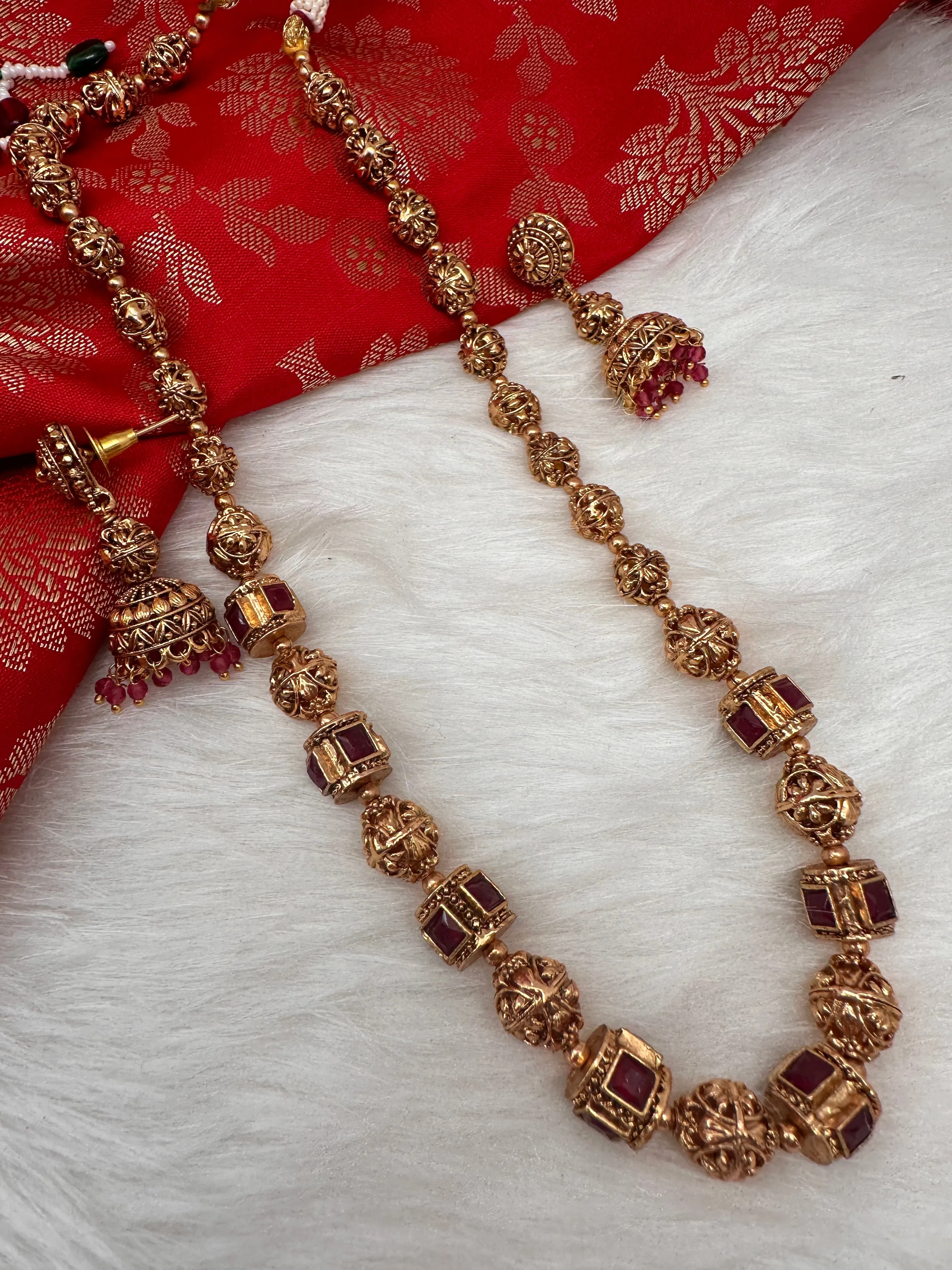 Golden Nakshi Balls Color Stone Necklace