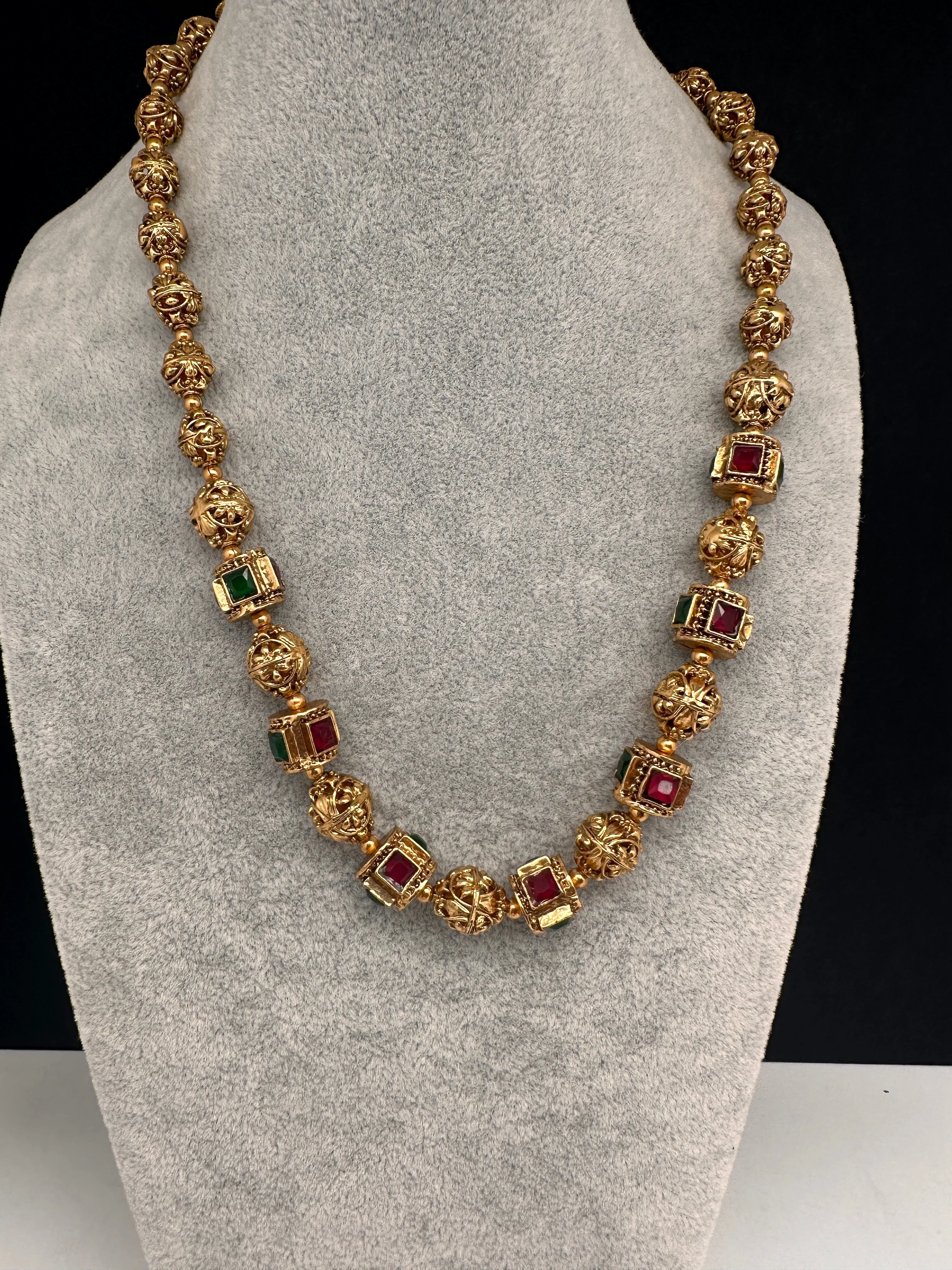 Golden Nakshi Balls Color Stone Necklace