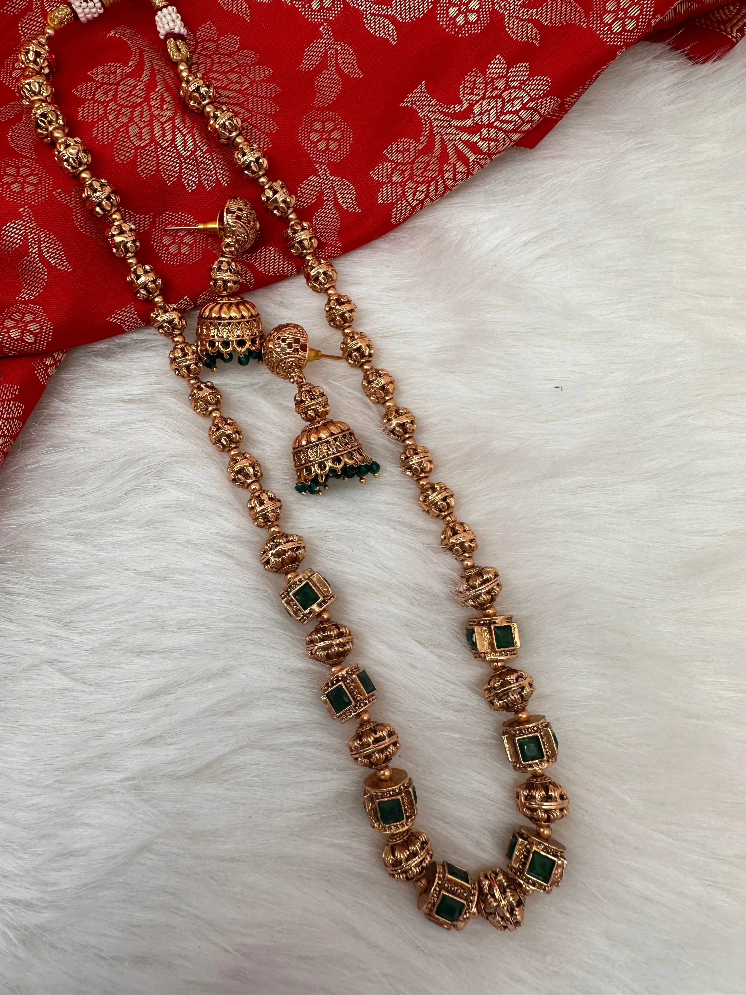 Golden Nakshi Balls Color Stone Necklace