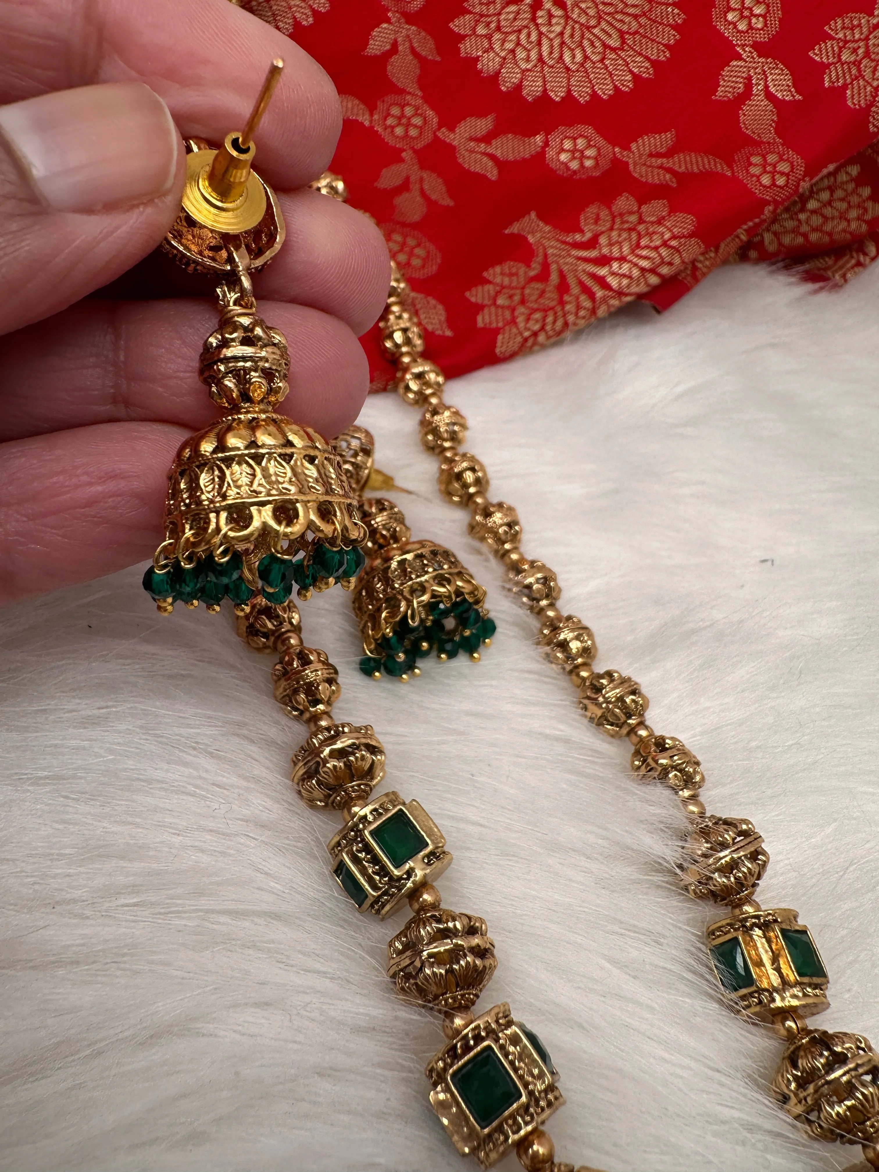 Golden Nakshi Balls Color Stone Necklace