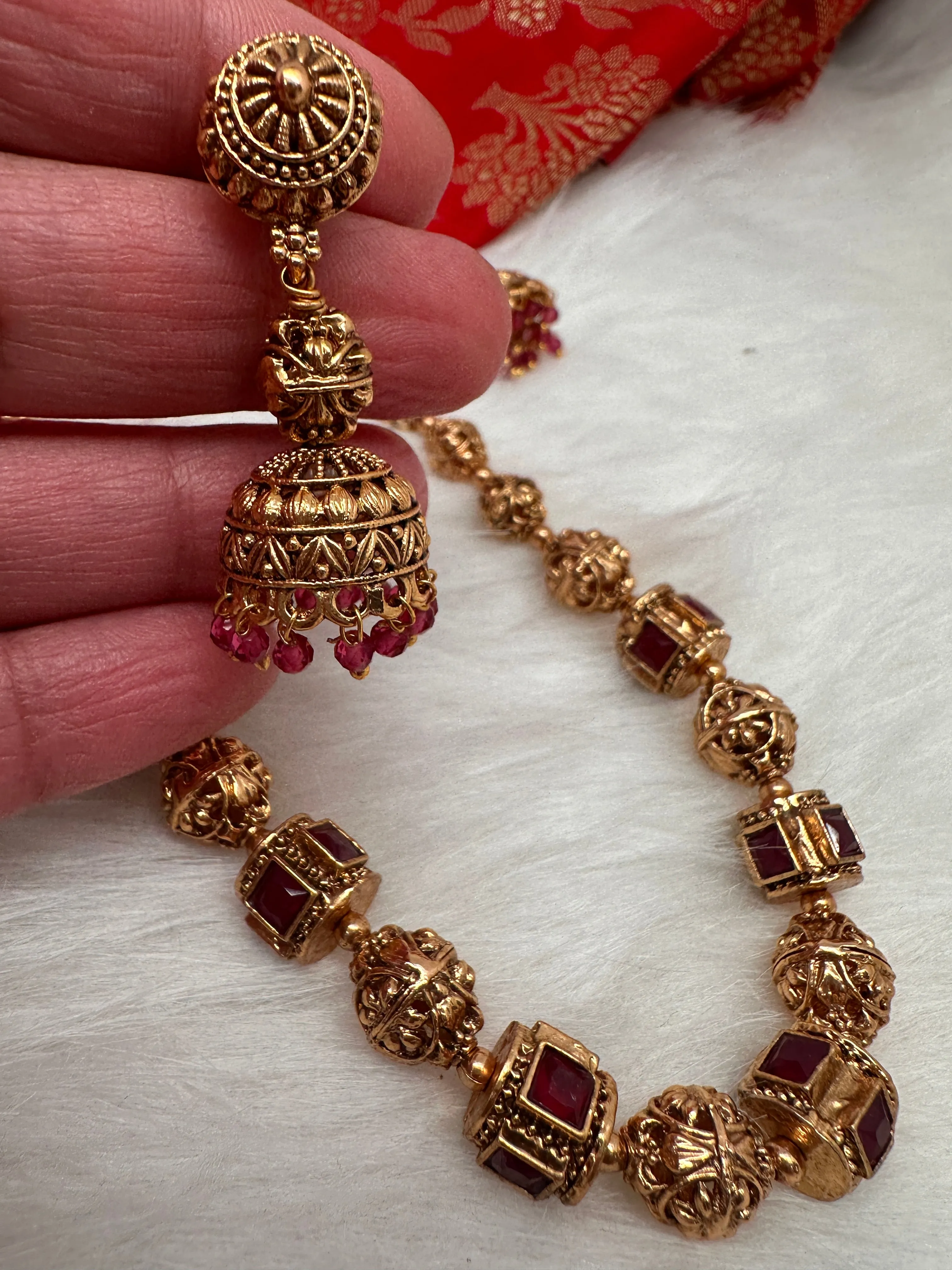 Golden Nakshi Balls Color Stone Necklace