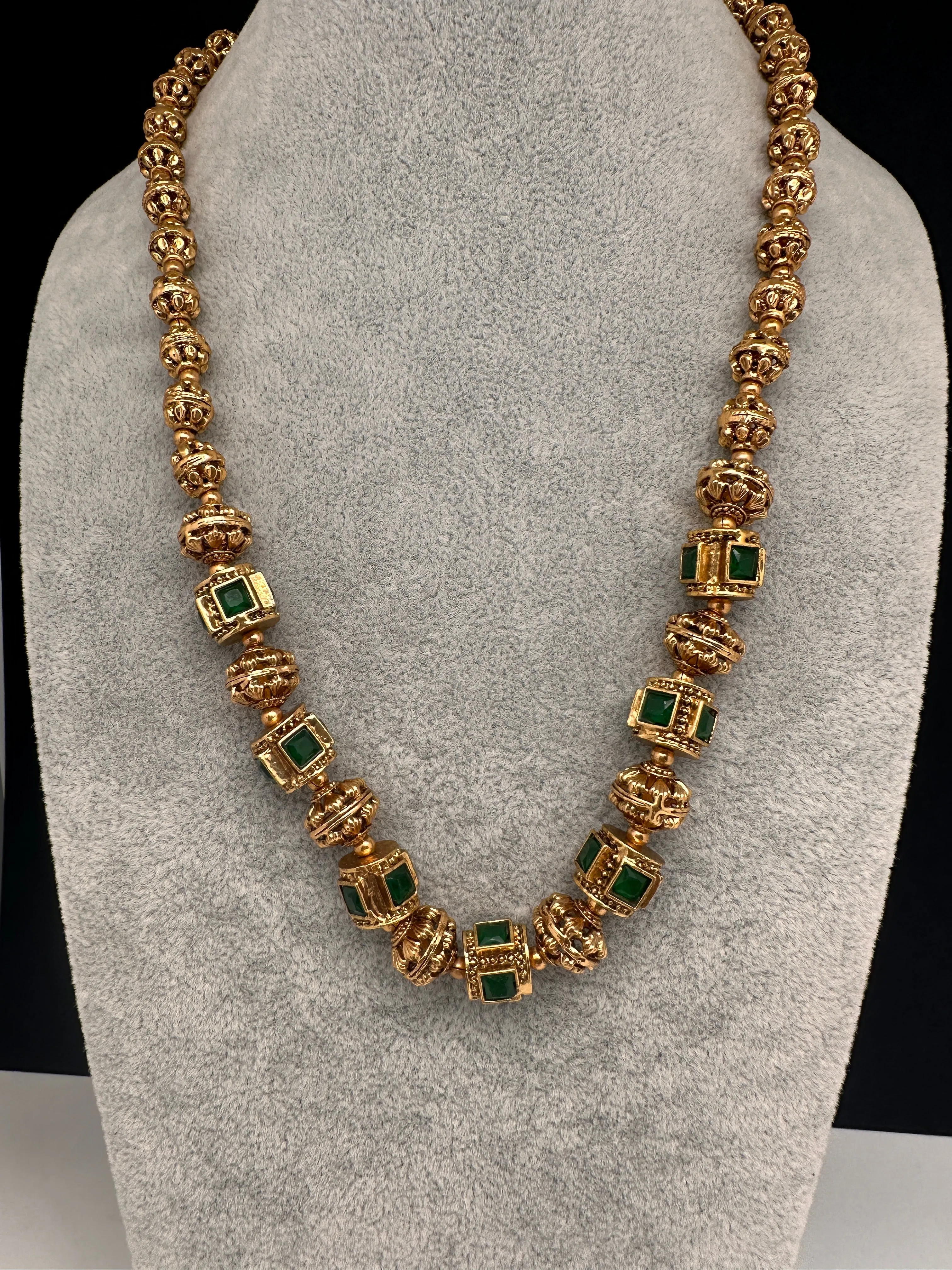 Golden Nakshi Balls Color Stone Necklace