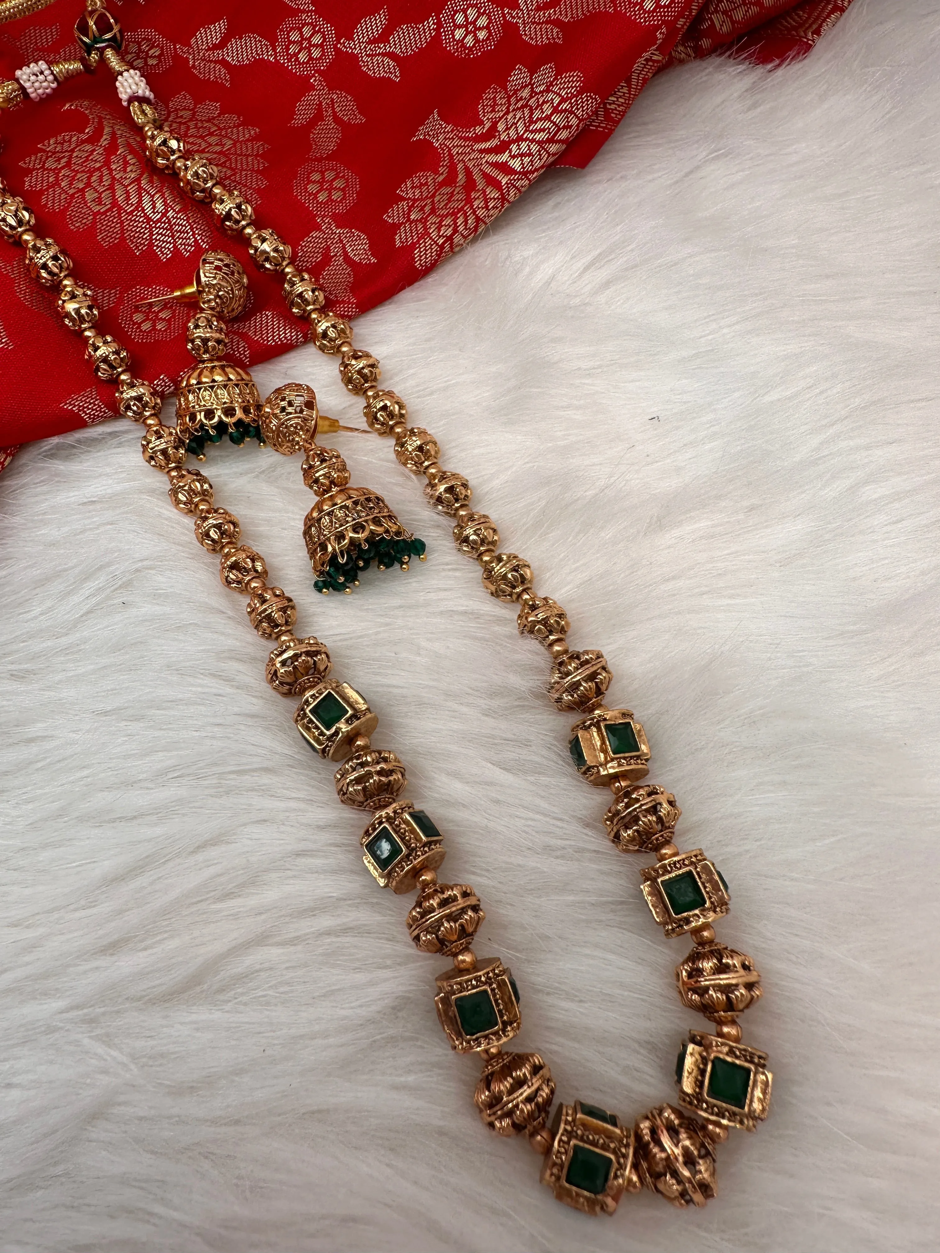 Golden Nakshi Balls Color Stone Necklace