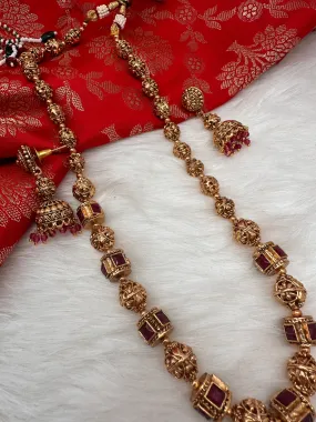 Golden Nakshi Balls Color Stone Necklace
