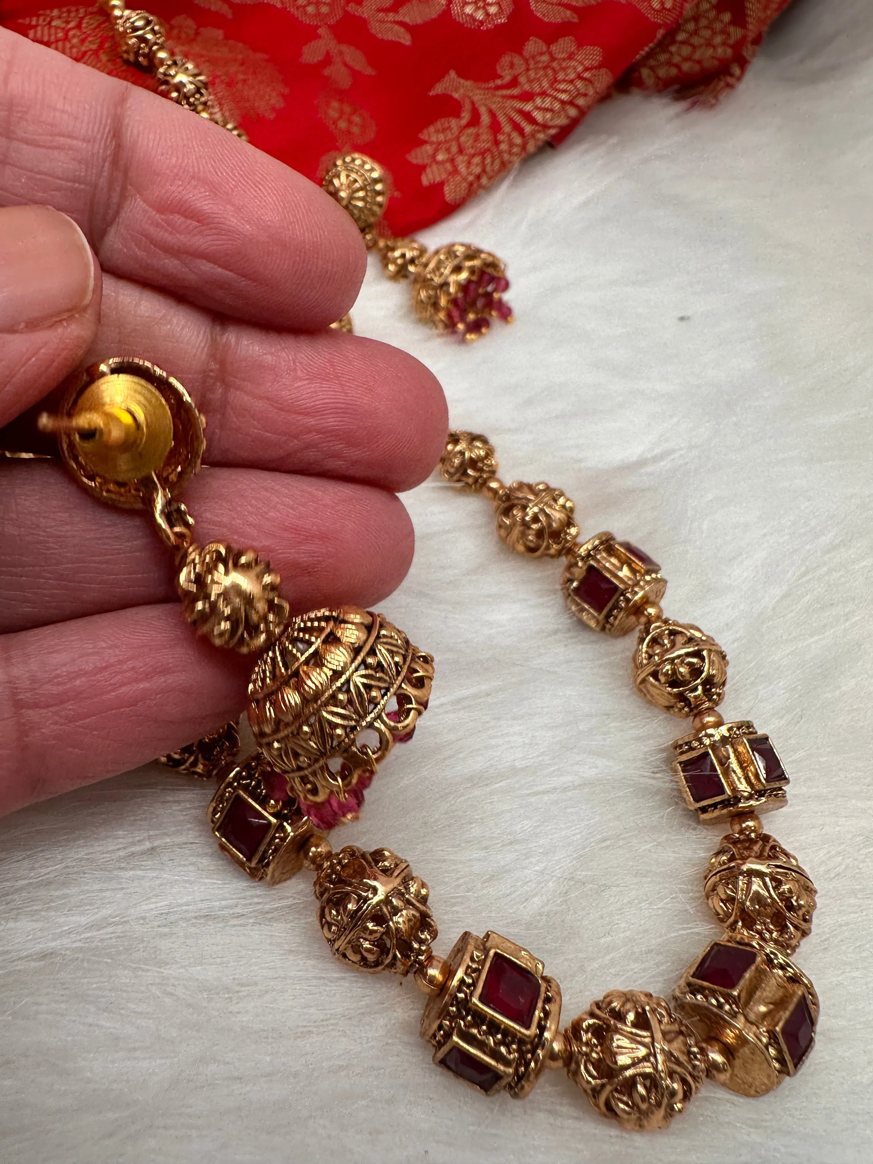 Golden Nakshi Balls Color Stone Necklace