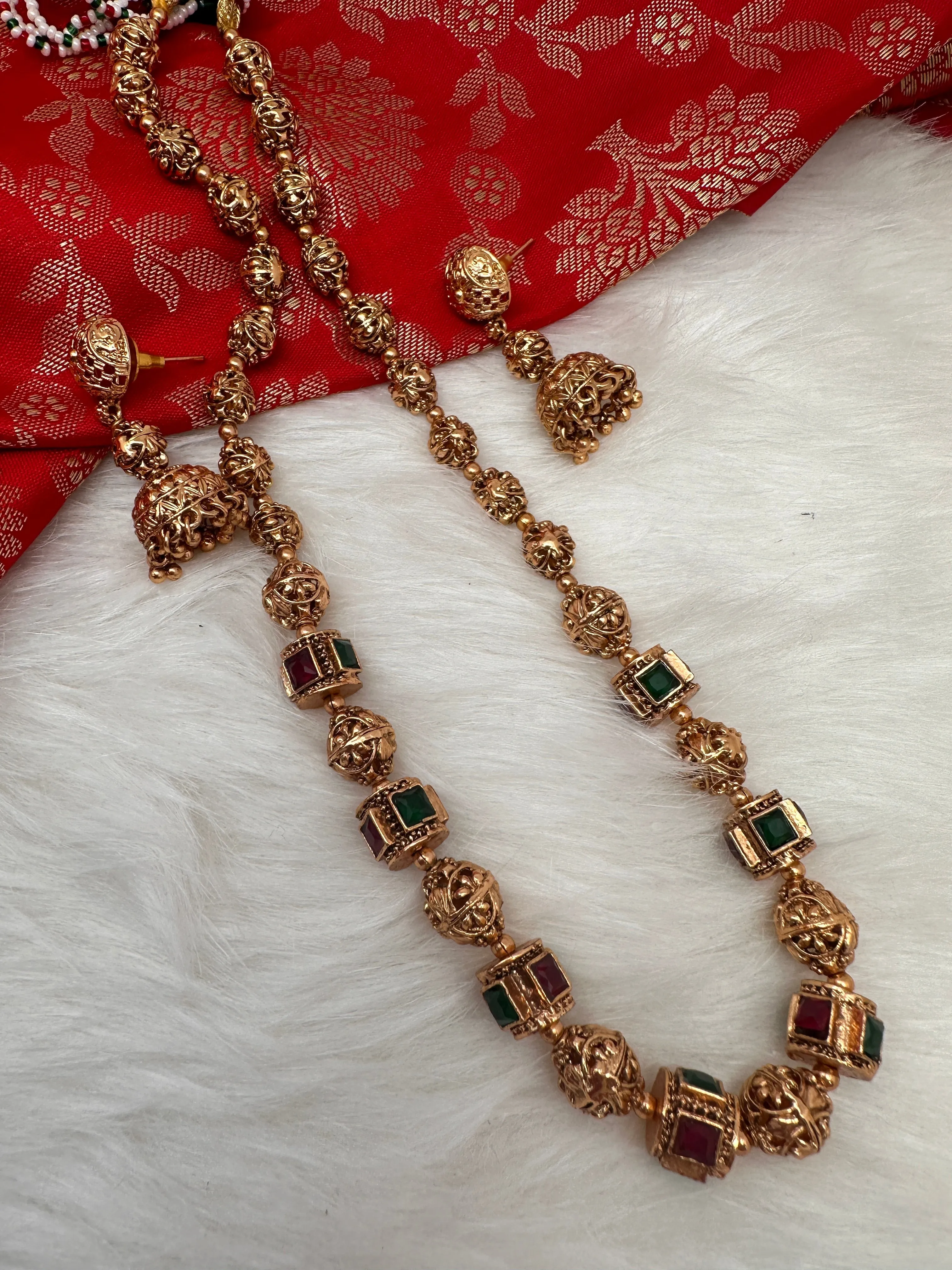 Golden Nakshi Balls Color Stone Necklace