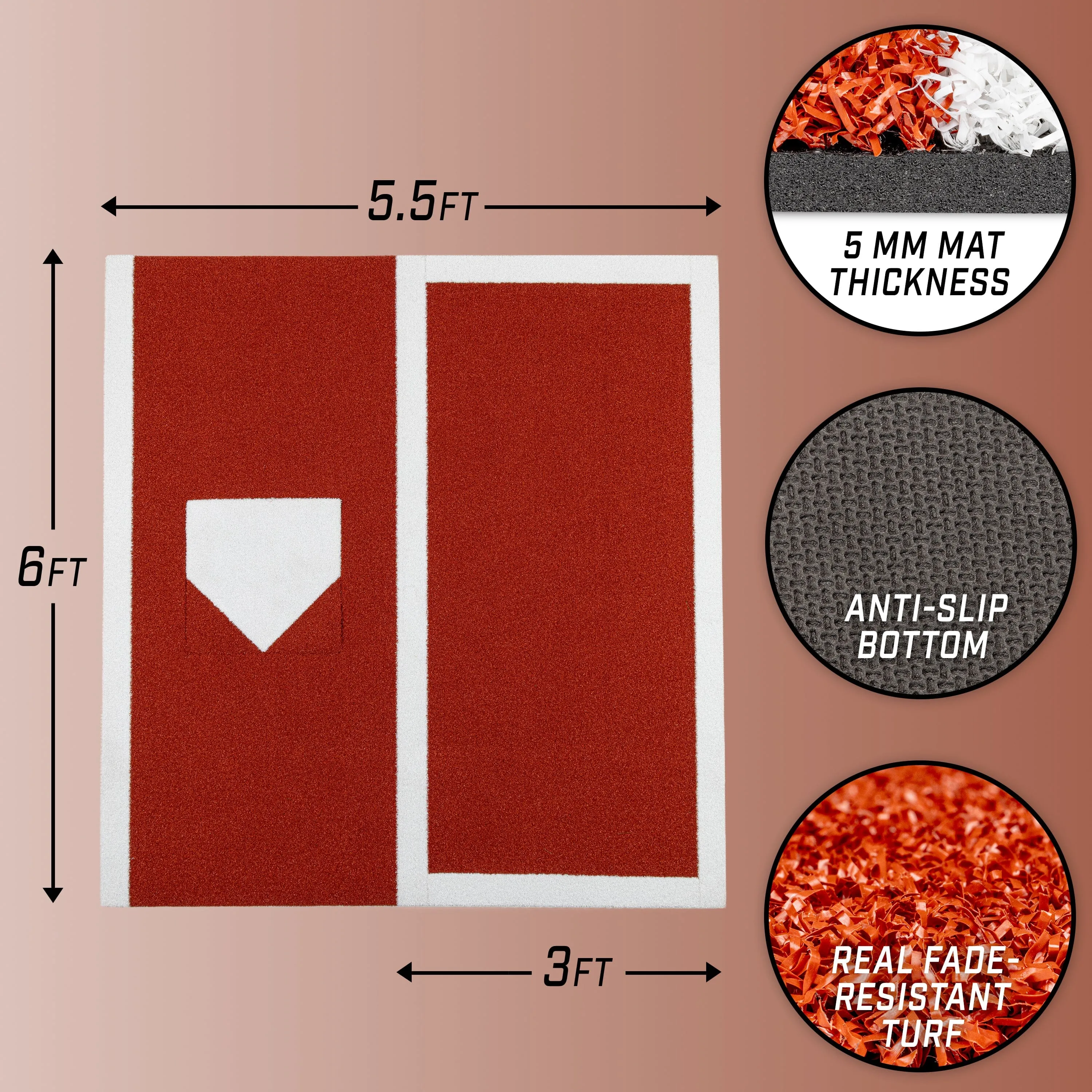 GoSports Baseball / Softball Turf Batting Mat - 6 ft x 5.5 ft Switch Hitting Design with Reversible Home Plate