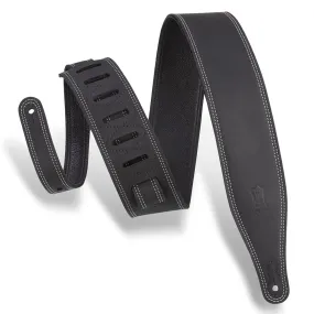 Levys 2 1/2 Inch Butter Double Stitch Guitar Strap Pull Up Leather Black