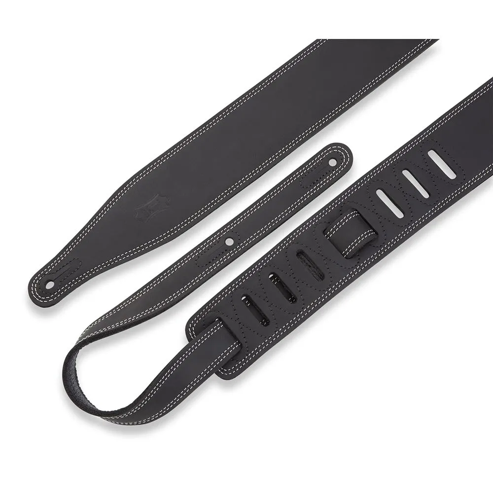 Levys 2 1/2 Inch Butter Double Stitch Guitar Strap Pull Up Leather Black