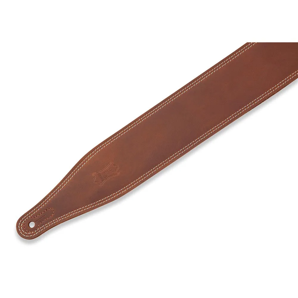 Levys 2 1/2 Inch Butter Double Stitch Guitar Strap Pull Up Leather Brown