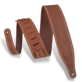 Levys 2 1/2 Inch Butter Double Stitch Guitar Strap Pull Up Leather Brown
