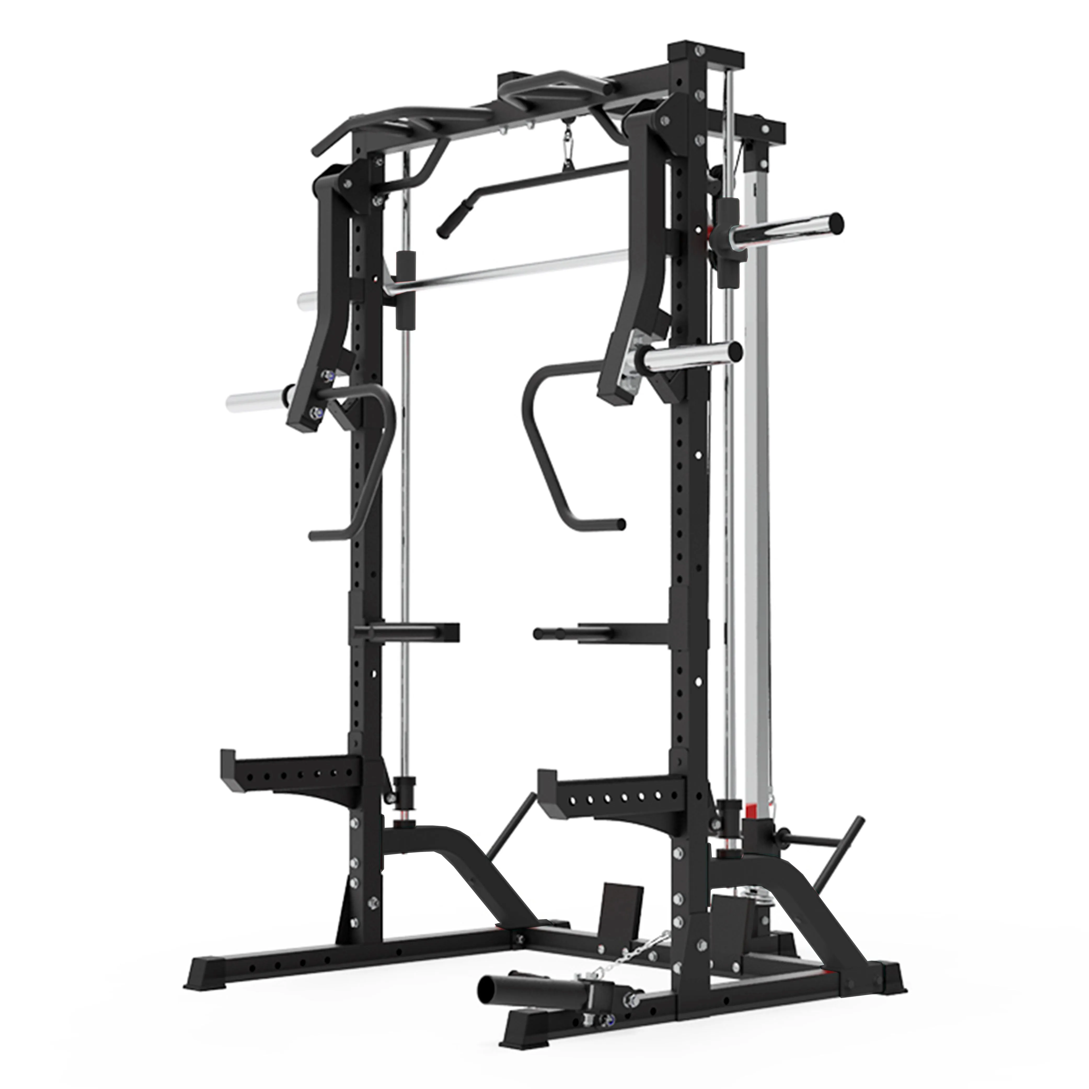 Multifunctional Half Rack Smith Machine Lat Pull Down Chest Press Dip Bar Landmine