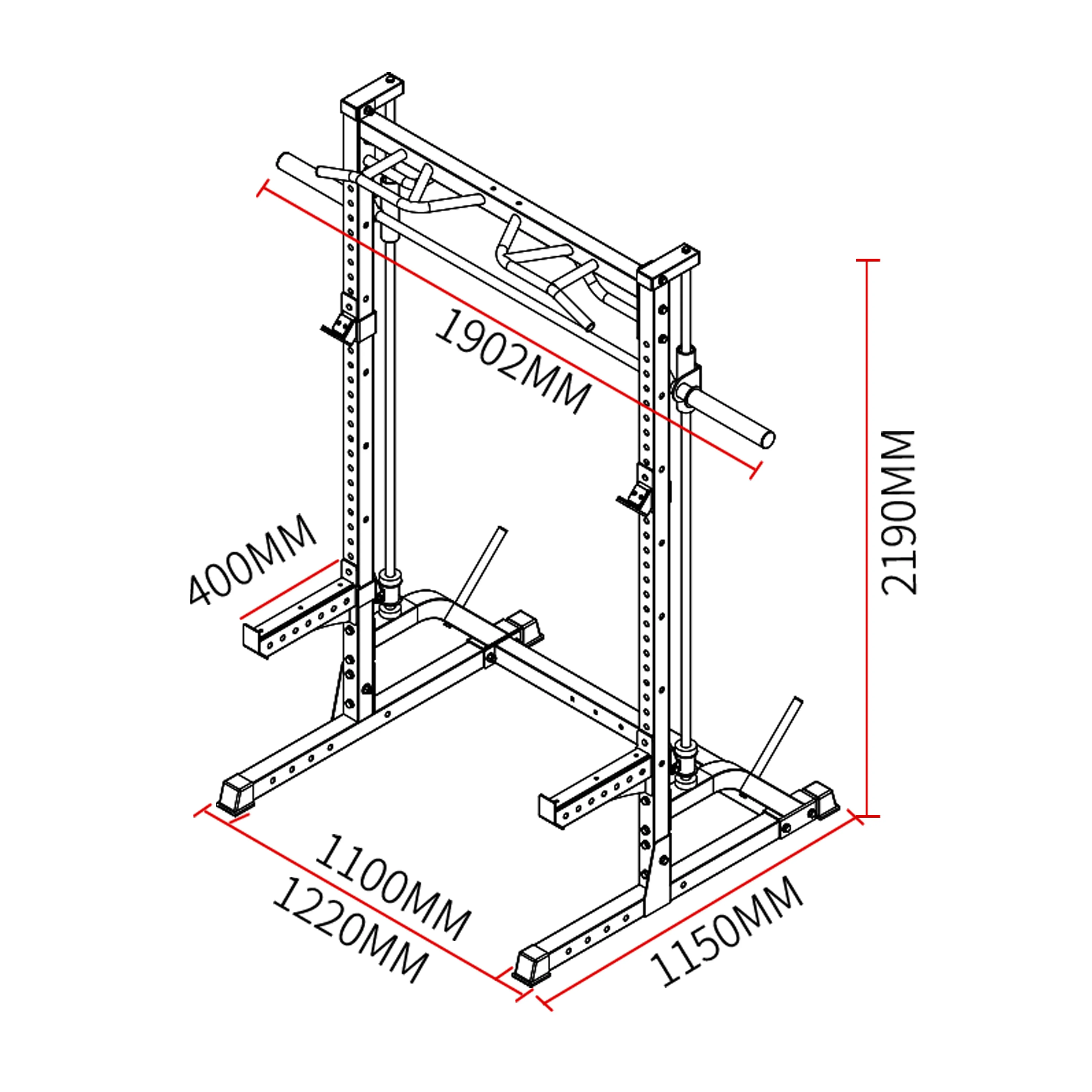 Multifunctional Half Rack Smith Machine Lat Pull Down Chest Press Dip Bar Landmine