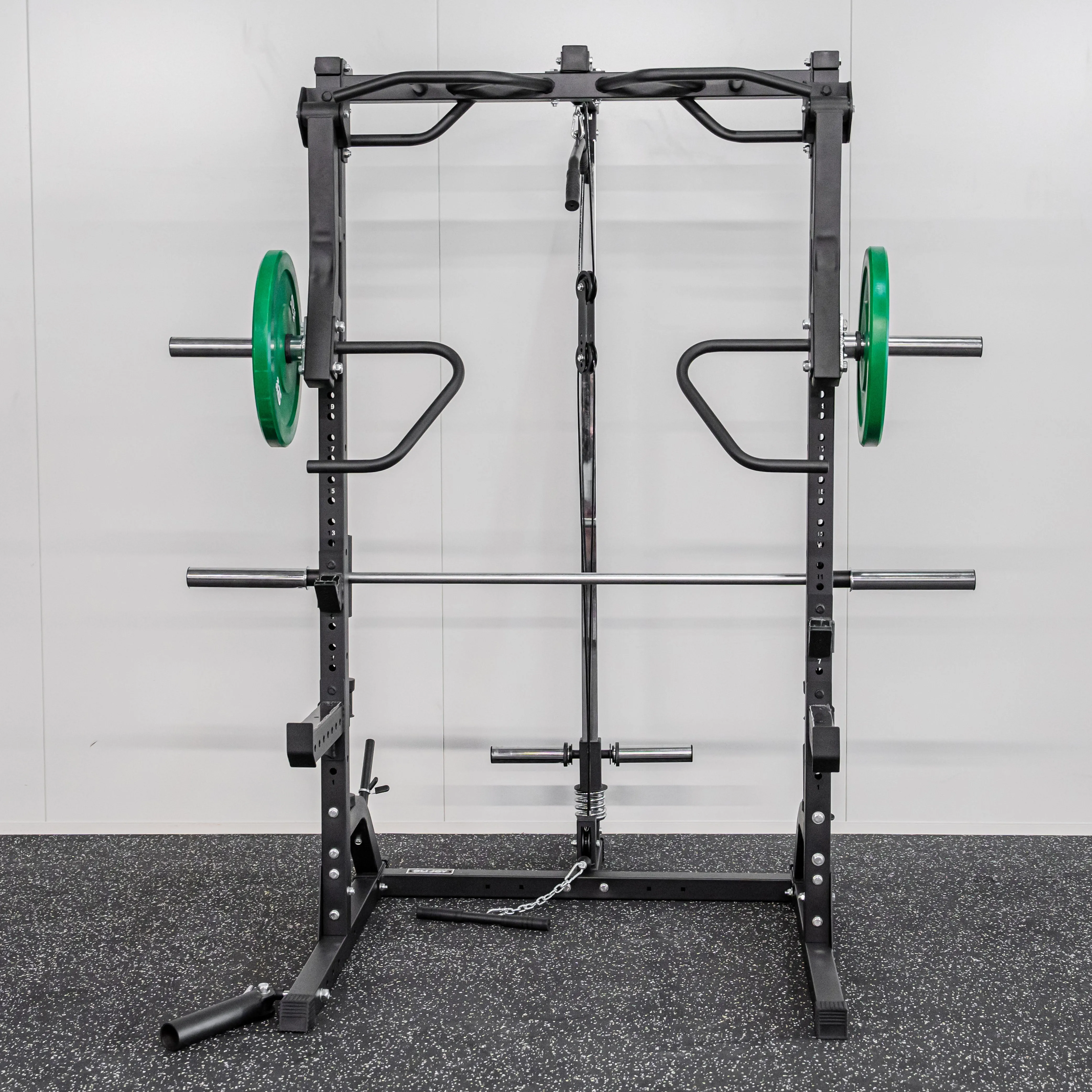 Multifunctional Half Rack Smith Machine Lat Pull Down Chest Press Dip Bar Landmine