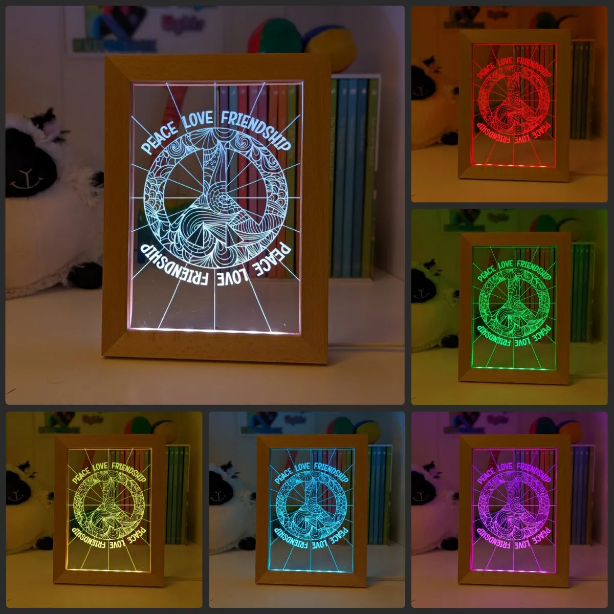 Peace Love Friendship Personalised Name 3D LED Night Light