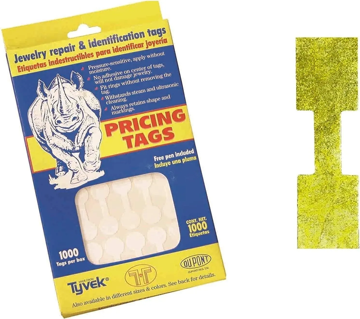 Rectangle Gold Dumbbell Adhesive Tear-Proof Tags (1000pcs/Box)