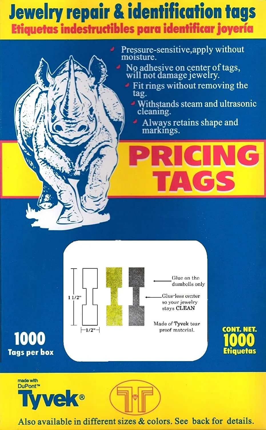 Rectangle Gold Dumbbell Adhesive Tear-Proof Tags (1000pcs/Box)